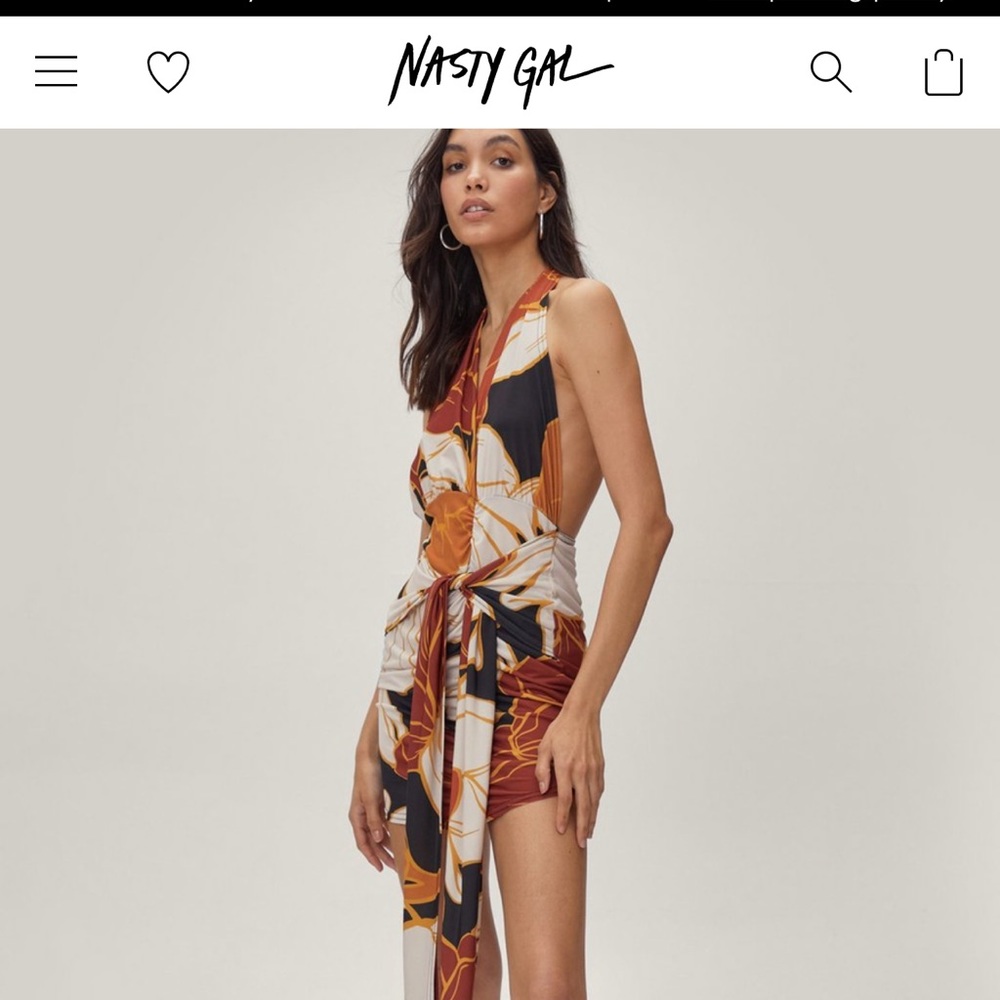 NWT Nasty Gal Abstract Printed Tie Front Bodycon Mini Dress